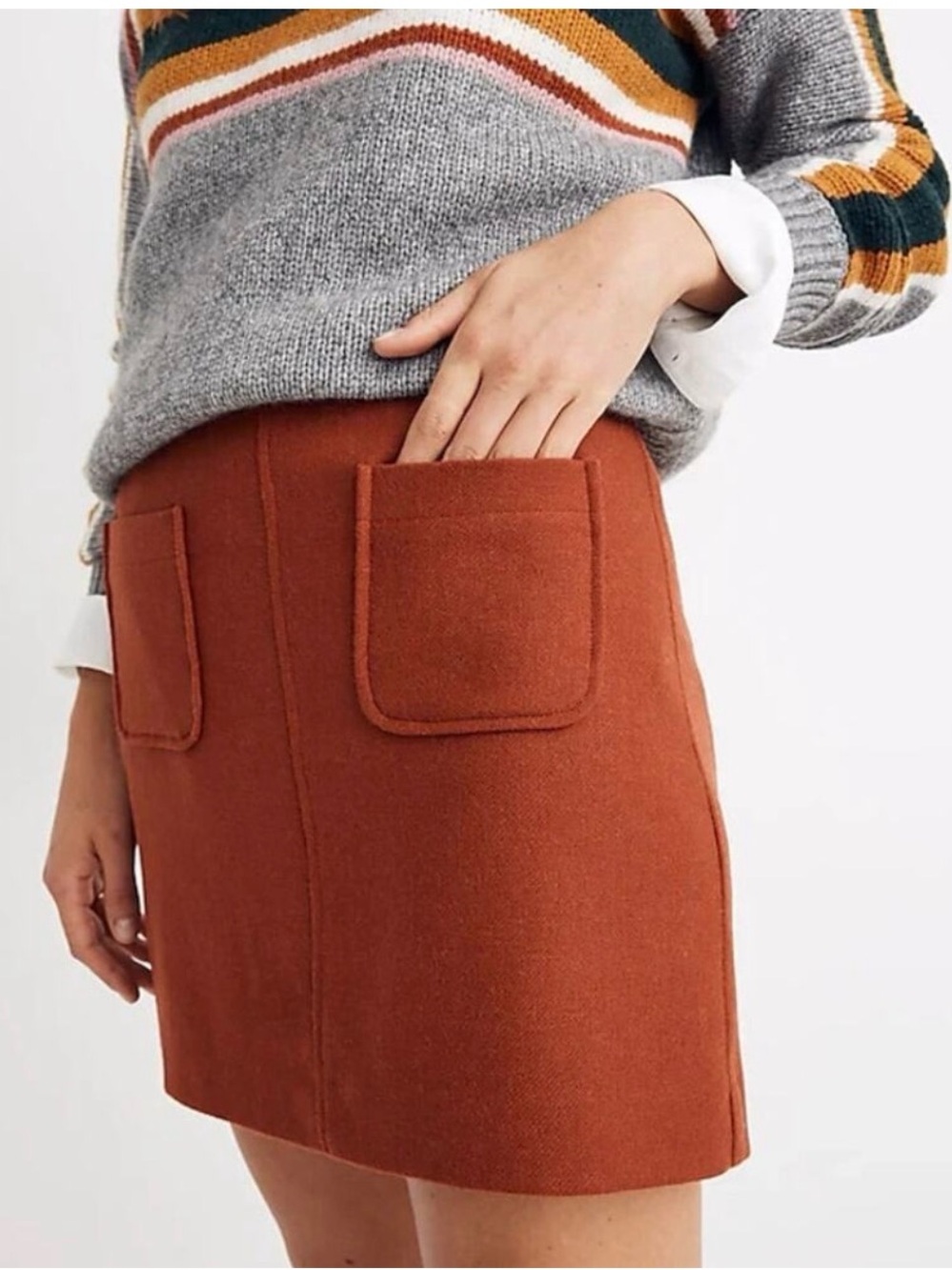 🐕🦺Madewell Rust Pocket Front Mini Skirt wool size 6 GUC